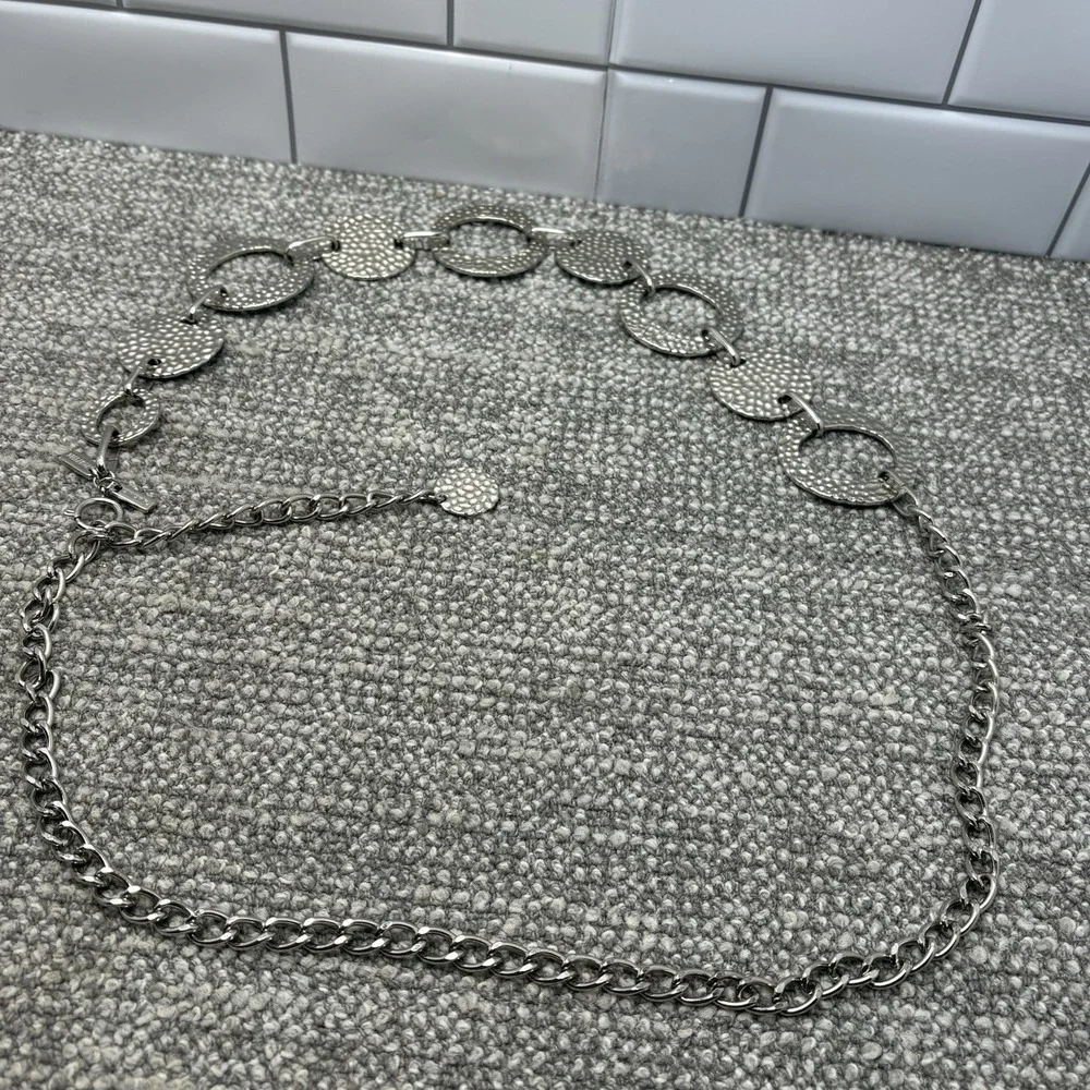 Chico's Metallic Silver Chain Link‎ Embellished Hip Belt Adjustable